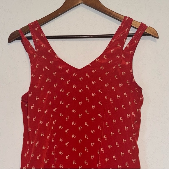 Women's Anthropologie Moulinette Soeurs Scarlet Red Dress with Ivory Bird Motif - Picture 9 of 10